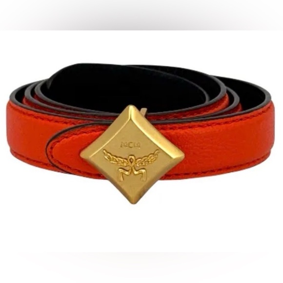 MCM Accessories - MCM Reversible Diamond Logo Leather Belt Orange/Black 85cm NWT